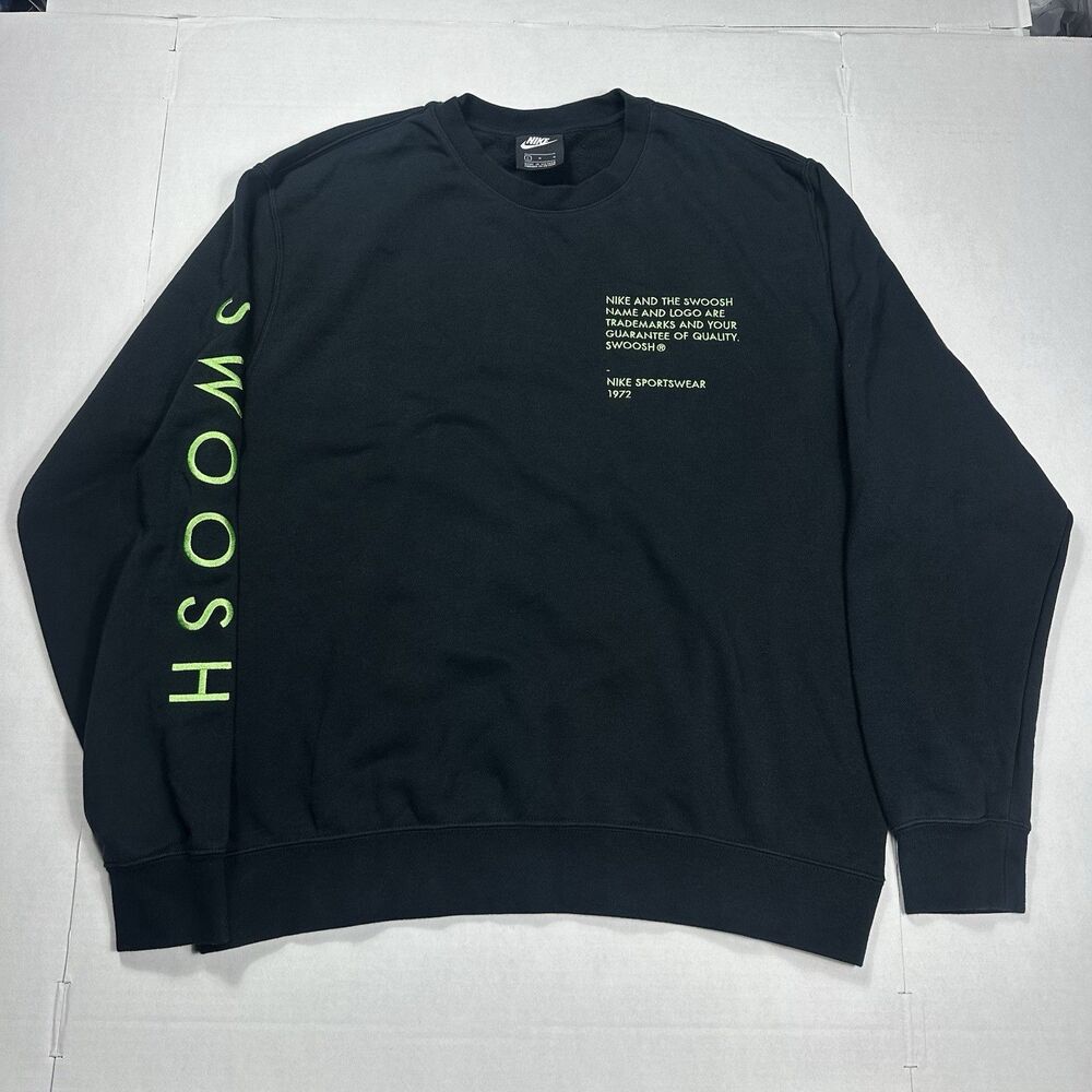 Nike Sportswear Swoosh Embroidered Black Green Pullover Sweatshirt Double Large - Picture 2 of 11